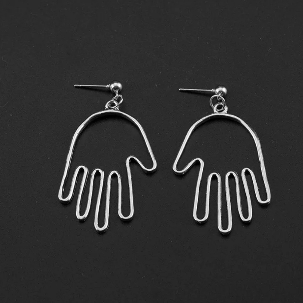 Trendy Abstract Palm Dangle Silver Earrings